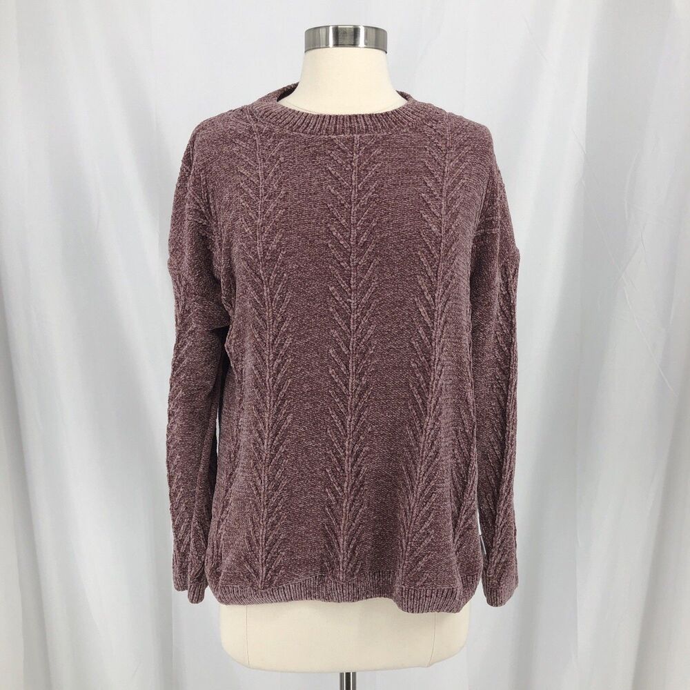 Orvis Chenille Cable Knit Crewneck Sweater Medium Mauve